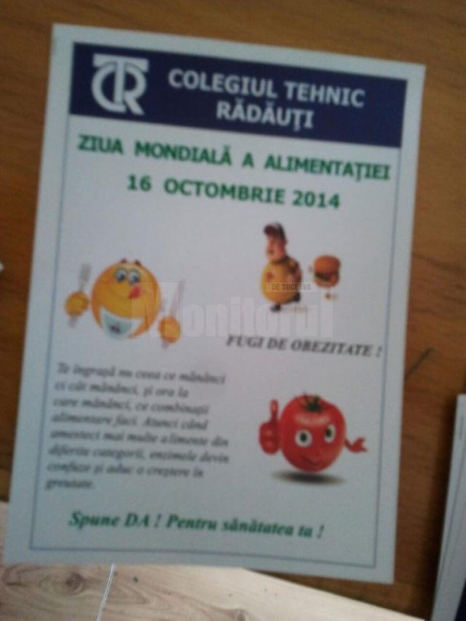 Ziua mondială a alimentației, marcată la Colegiul Tehnic Rădăuți