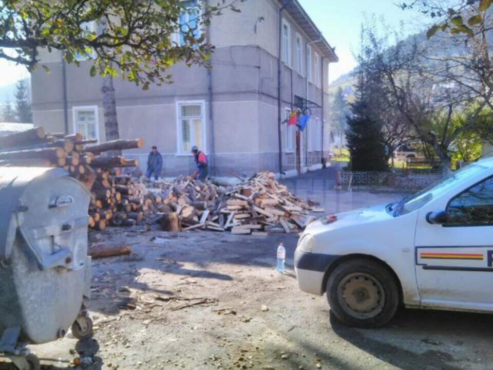Polițiștii din Câmpulung Moldovenesc muncesc de zor în aceste zile la tăiat și depozitat lemne