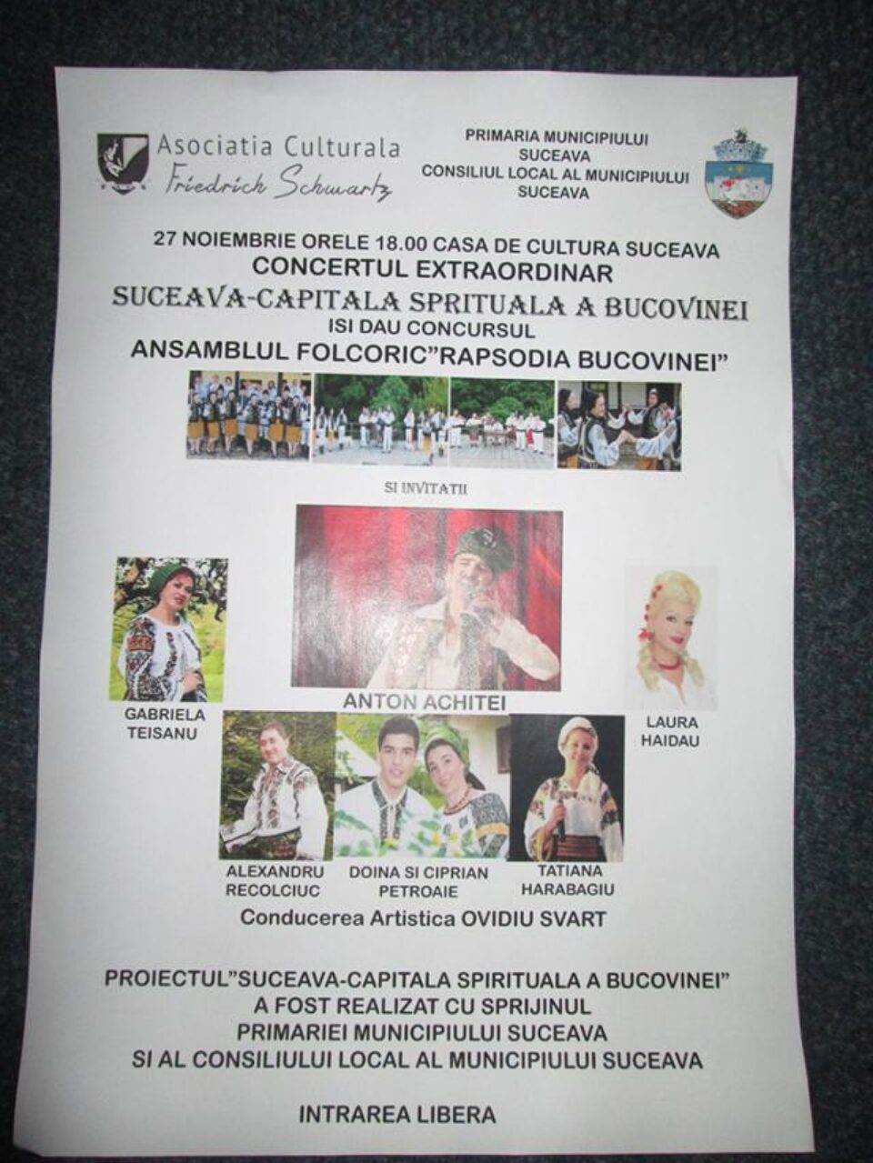 Concert extraordinar „Suceava – capitala spirituală a Bucovinei”, la Casa de Cultură