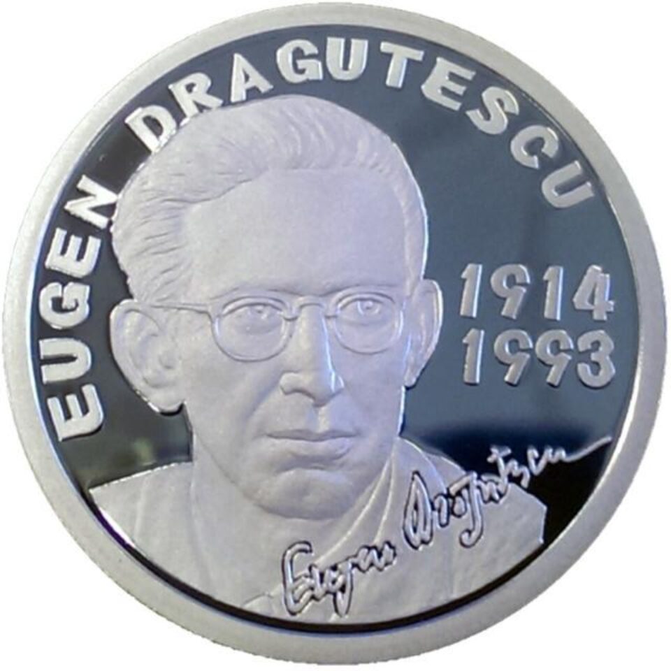 Monedă din argint dedicată aniversării a 100 de ani de la nașterea lui Eugen Drăguțescu