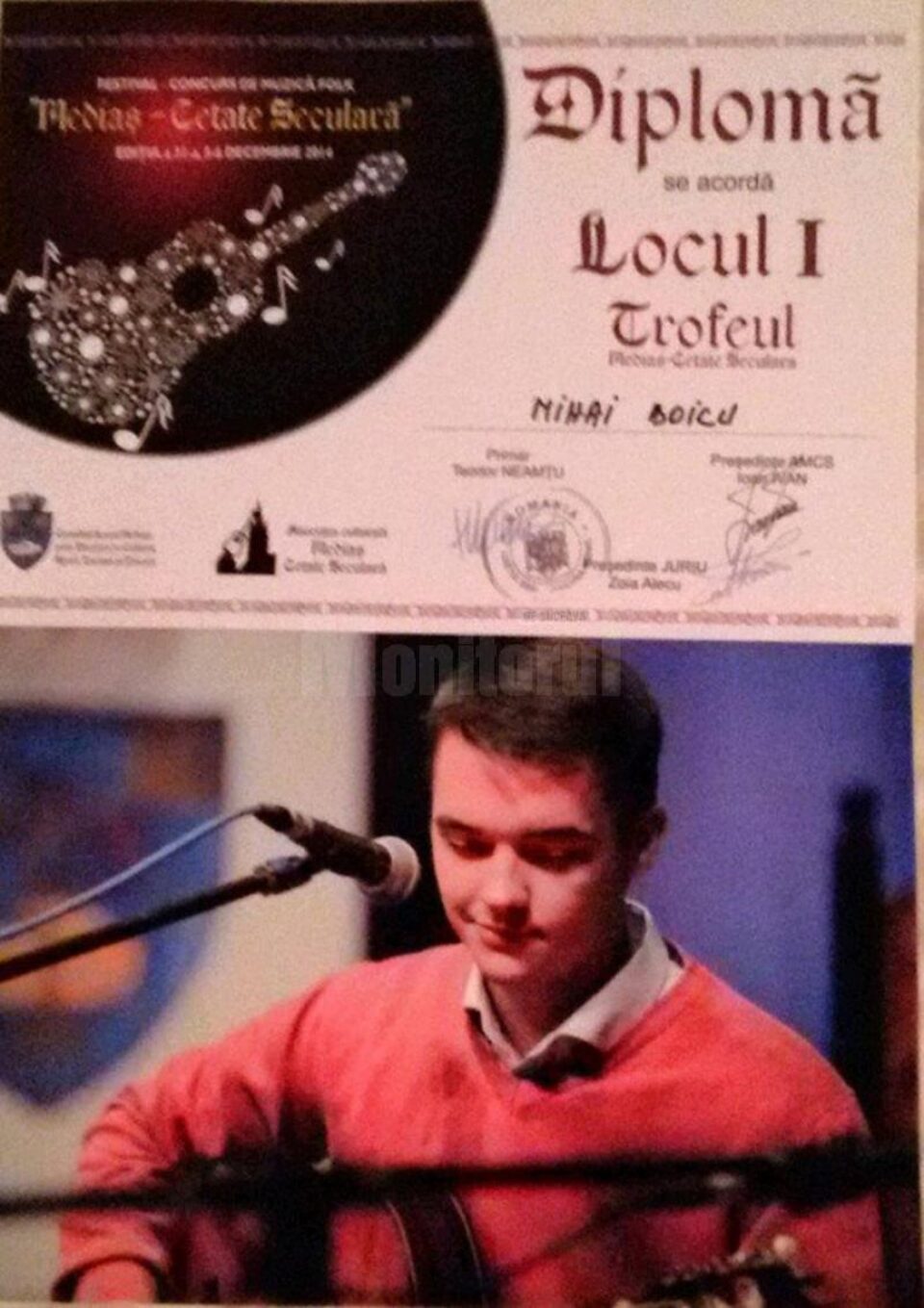 Tânăr sucevean, distins cu trofeul Festivalului Național de Folk „Mediaș - Cetate Seculară”