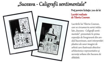 Două linogravuri care se circumscriu seriei intitulate „Suceava - Caligrafii sentimentale” – preț de pornire licitație: 700 de lei