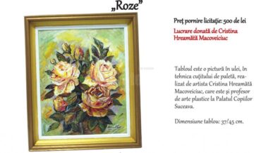 Tablou în ulei intitulat „Roze” – preț de pornire licitație: 500 de lei