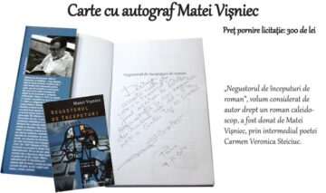 Carte cu autograf Matei Vișniec – preț de pornire licitație: 300 de lei