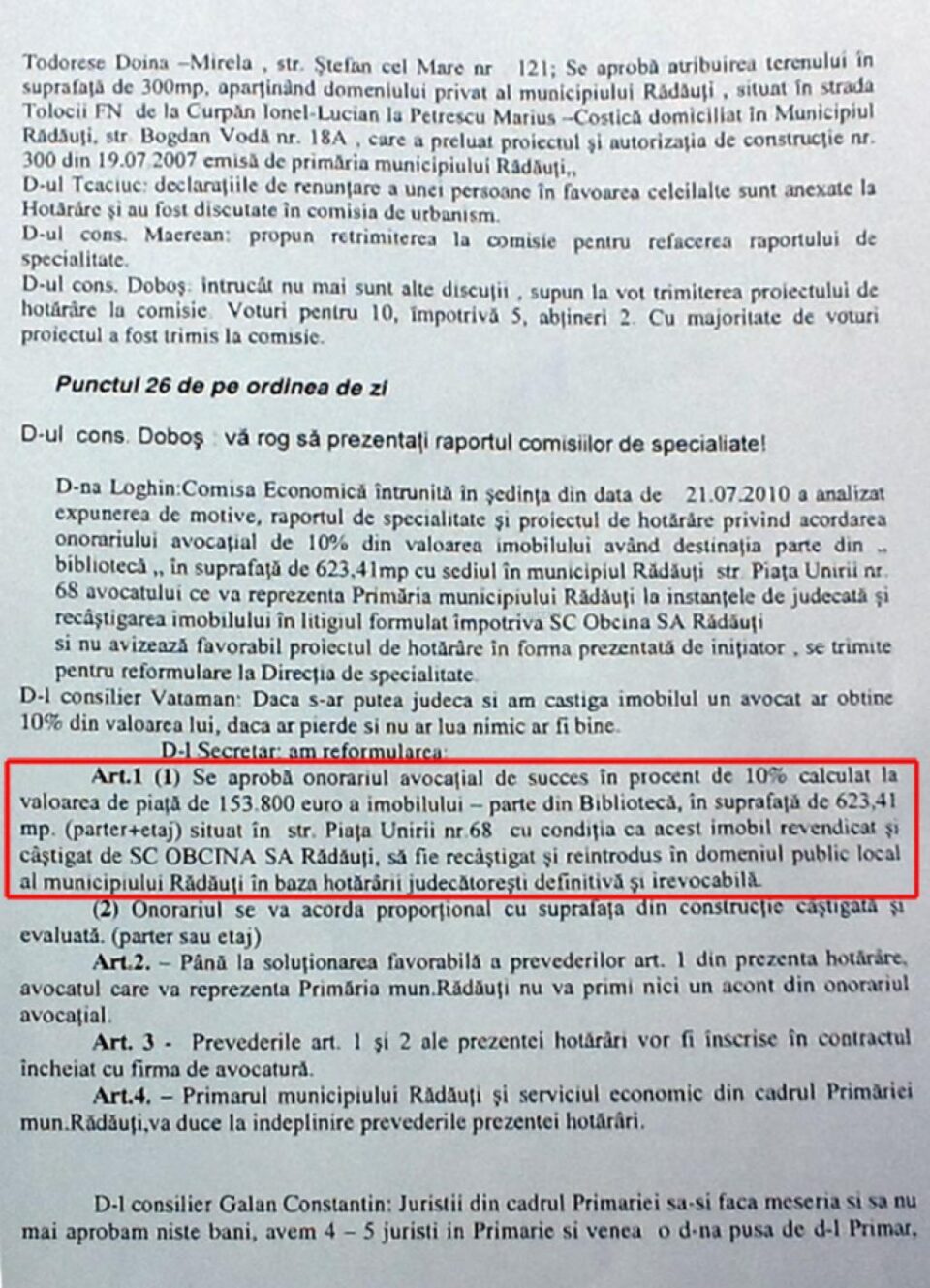 Relațiile dintre Primăria Rădăuți și avocata Marinela Prodan au devenit posibile în urma aprobării unei Hotărâri de Consiliu Local