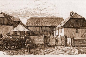 Gospodărie germană din Mitoc – desen de Mattias Adolf Charlemont (1820-1871)