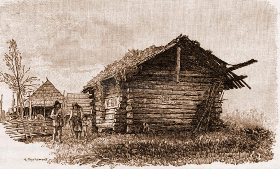 C89: Colibă huțulă în Rus pe Boul – desen de Mattias Adolf Charlemont (1820-1871)