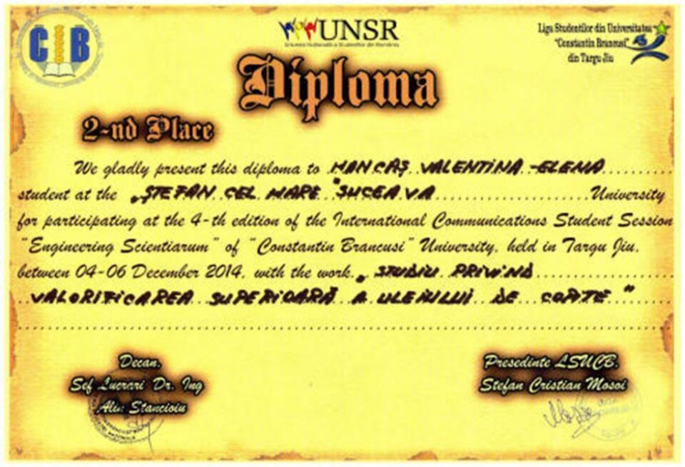 Lucrare premiată în cadrul unei conferințe internaționale