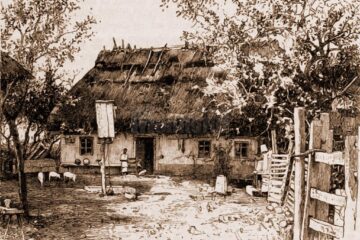Casă rutenească din regiunea Prutului – desen de Mattias Adolf Charlemont (1820-1871)
