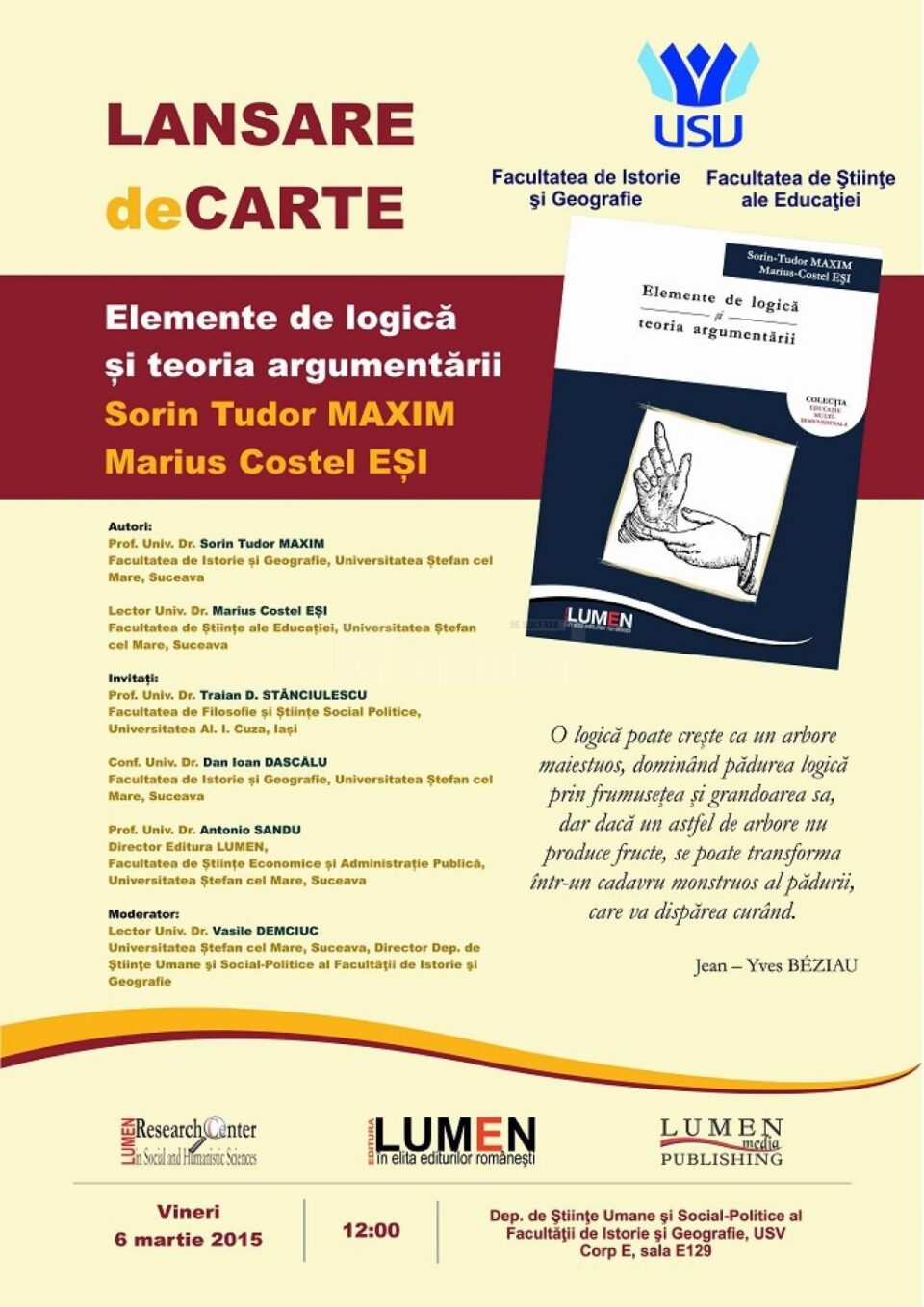 „Elemente de logică și teoria argumentării”, la Zilele USV