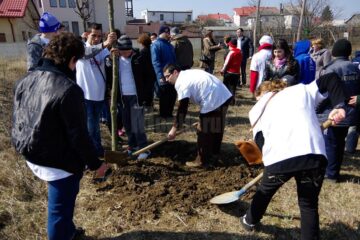 Copii cu dizabilități din Suceava și Spătărești au plantat ieri 12 copaci în curtea Centrului de Recuperare „Blijdorp”
