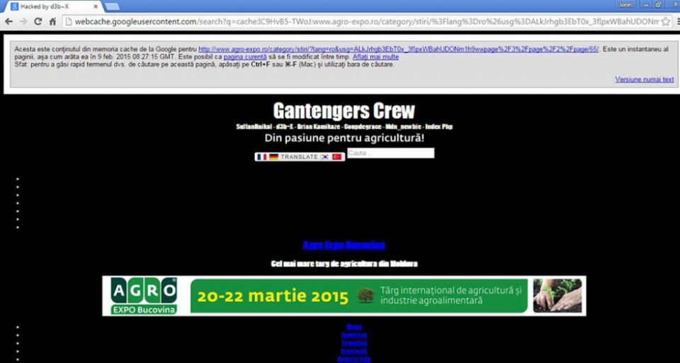 Schimbarea unei pagini web din site și postarea anumitor mesaje, link-uri și imagini prin care se revendică atacul și se promovează gruparea de hackeri