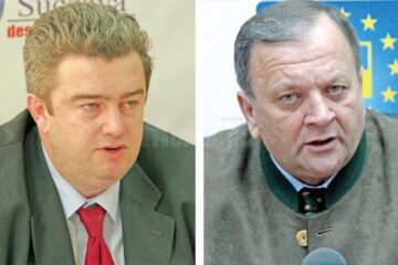 Actualul și fostul președinte al Consiliului Județean Suceava, Cătălin Nechifor, respectiv Gheorghe Flutur