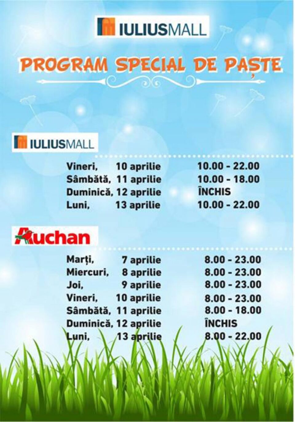 Programul de Paște al magazinelor din malluri și al supermarketurilor din Suceava