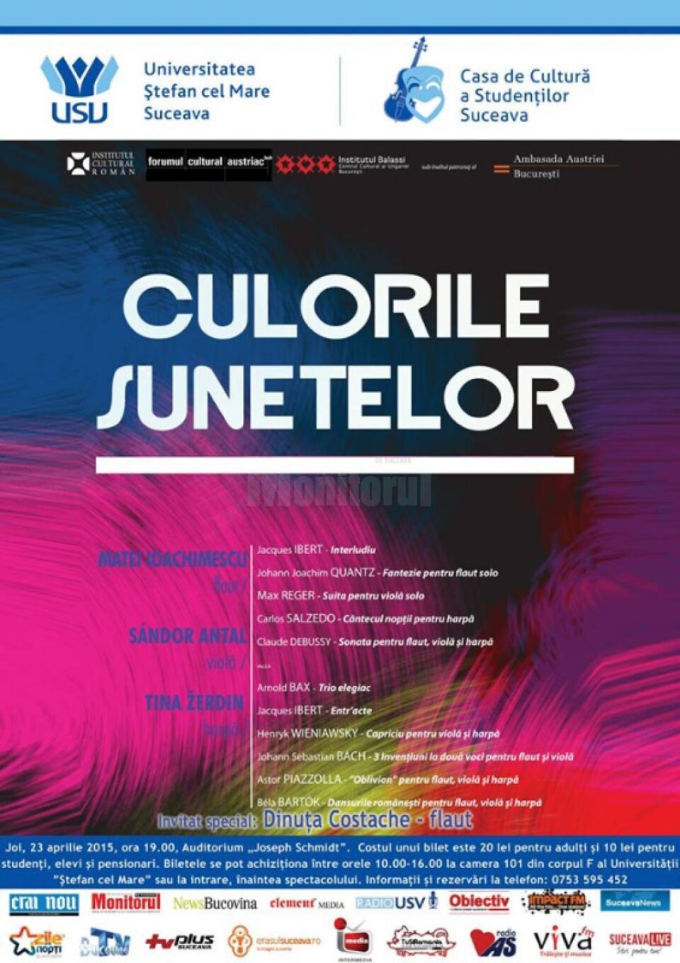 Concert de flaut, violă și harpă, astăzi, la USV