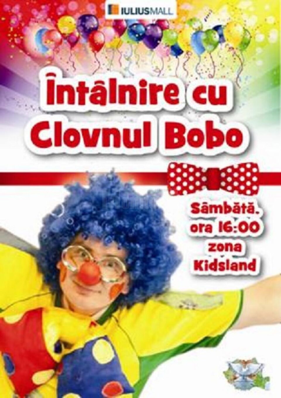 Sâmbătă, de la ora 16.00, în zona KidsLand, cel care dă tonul petrecerii este clovnul Bobo