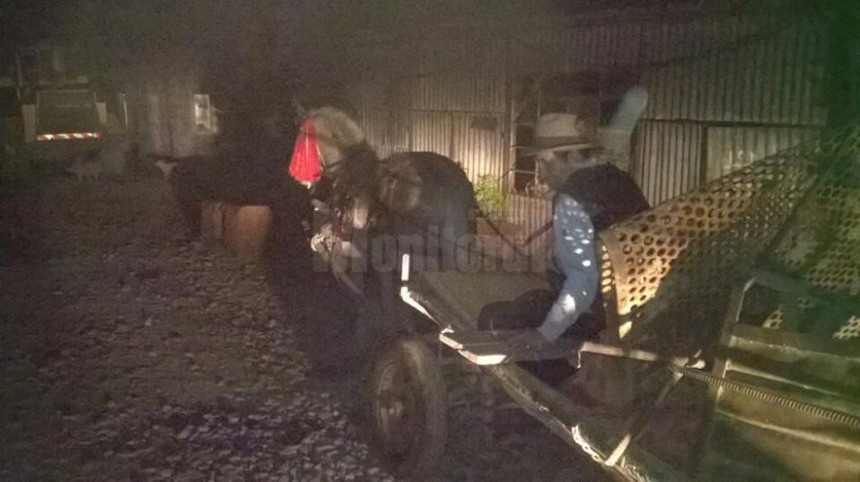 Un bătrân a încărcat o căruță cu fier vechi furat de la o balastieră Un bătrân a încărcat o căruță cu fier vechi furat de la o balastieră