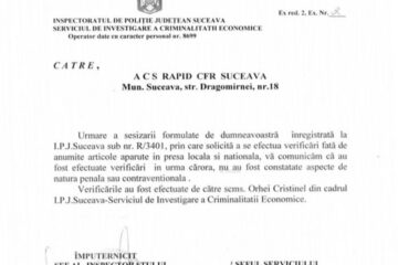 Comunicat IPJ Suceava: „La meciul Rapid – ACS Berceni nu au fost constatate aspecte de natură penală sau contravențională”