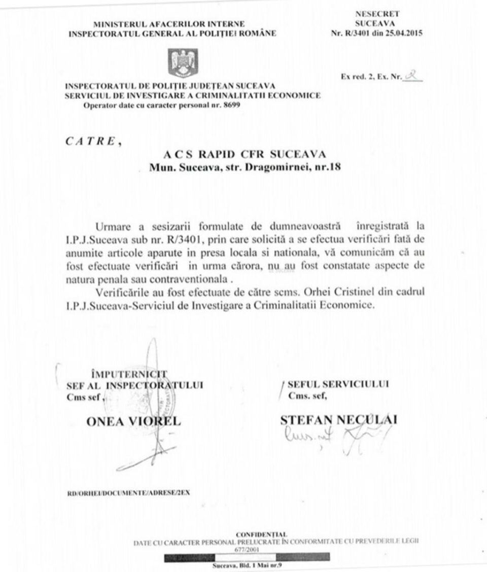 Comunicat IPJ Suceava: „La meciul Rapid – ACS Berceni nu au fost constatate aspecte de natură penală sau contravențională” Comunicat IPJ Suceava: „La meciul Rapid – ACS Berceni nu au fost constatate aspecte de natură penală sau contravențională”