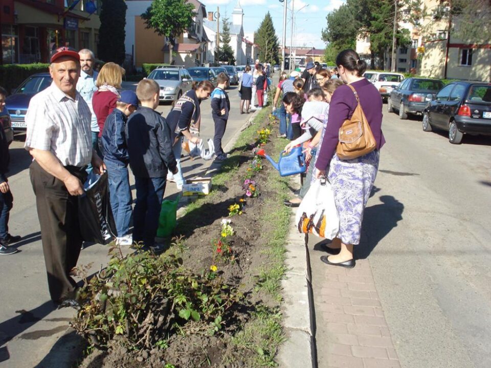 Căsuțe pentru păsărele și plantări de flori, la Eco Școala „Bogdan Vodă”