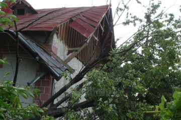 La Casa Memorială Mihail Sadoveanu un tei din curte s-a prăbușit peste imobil, afectând acoperișul casei și o conductă de gaz metan