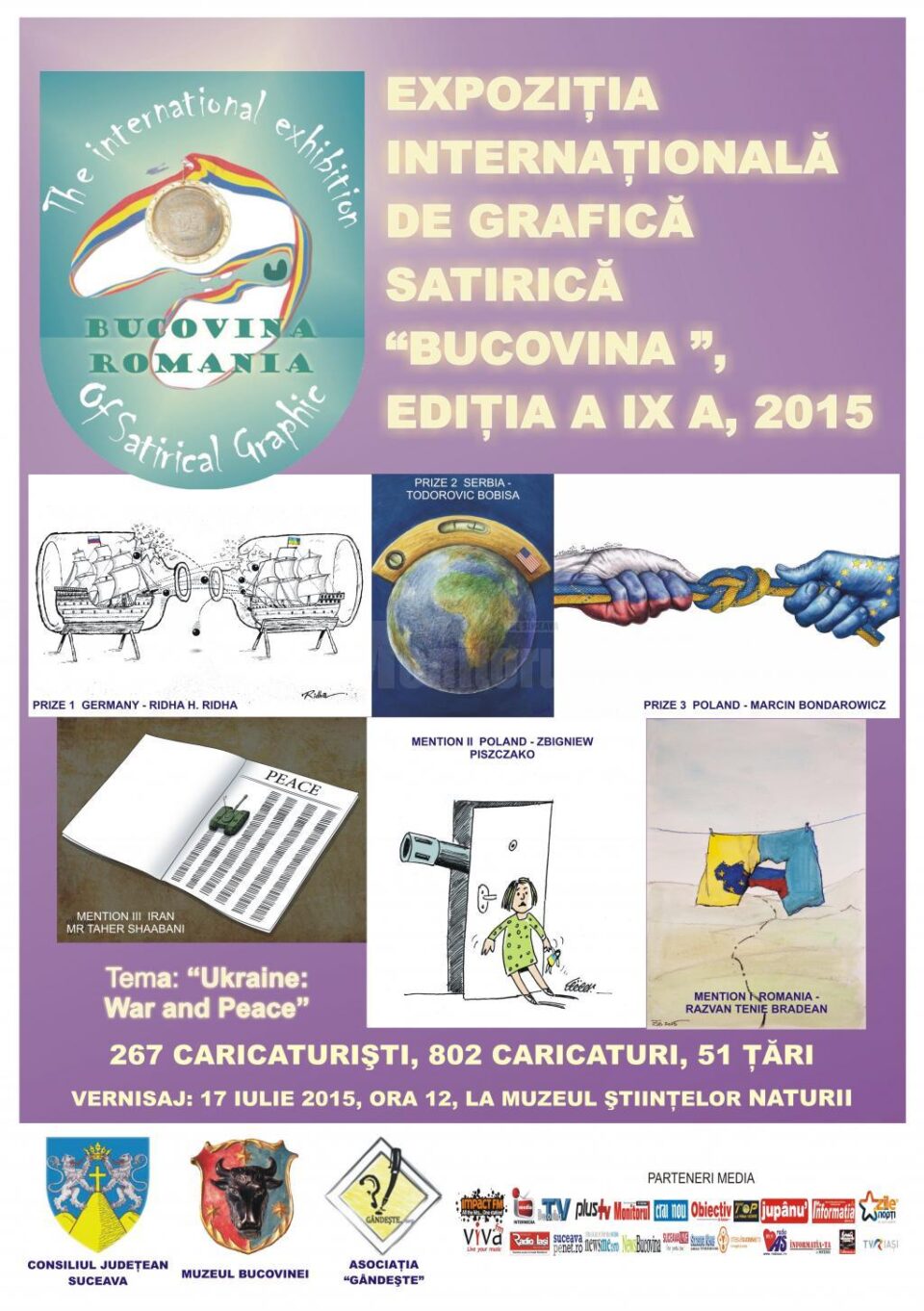 Vernisajul Expoziției Internaționale de Grafică Satirică „Bucovina”, vineri, la Muzeul de Științele Naturii