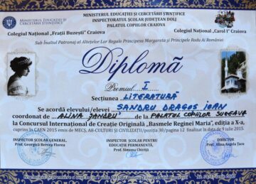 Un elev de la Palatul Copiilor Suceava, premiat de Principesa Moștenitoare Margareta