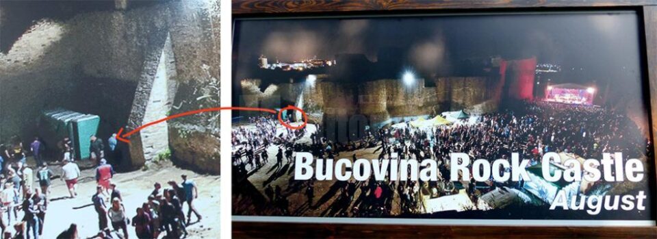 Fotografie cu un bărbat care urinează pe Cetatea de Scaun, folosită de Consiliul Județean Suceava pentru a promova un eveniment cultural