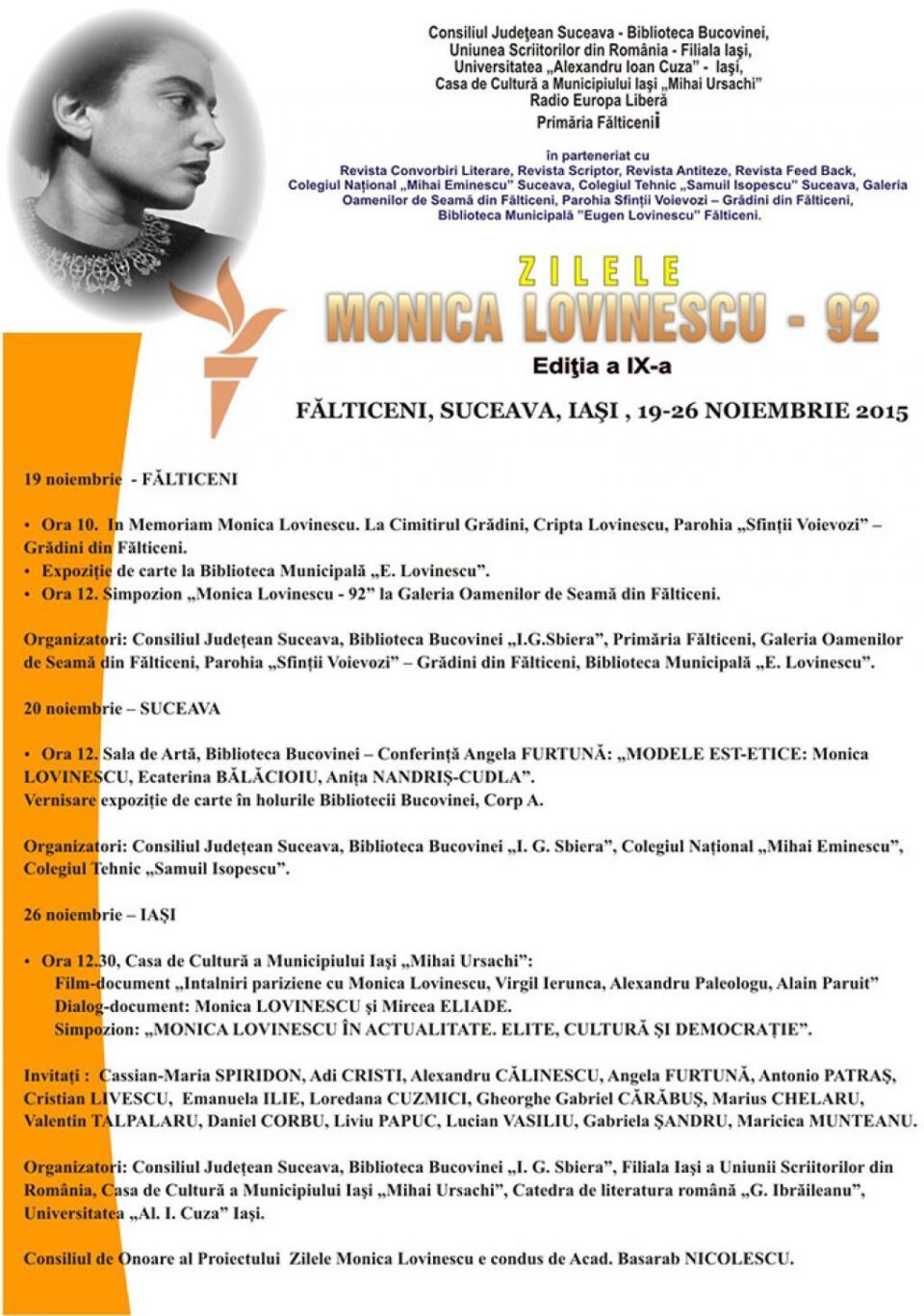 „Zilele Monica Lovinescu - 92”, la Fălticeni, Suceava și Iași