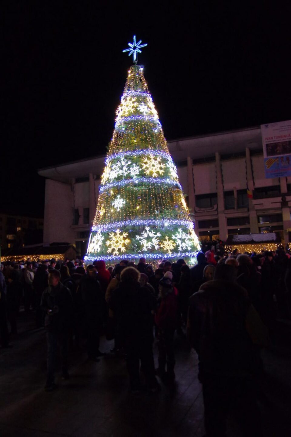 Peste 200.000 de beculețe ornamentale aprinse în Suceava, odată cu luminile din bradul din Centru