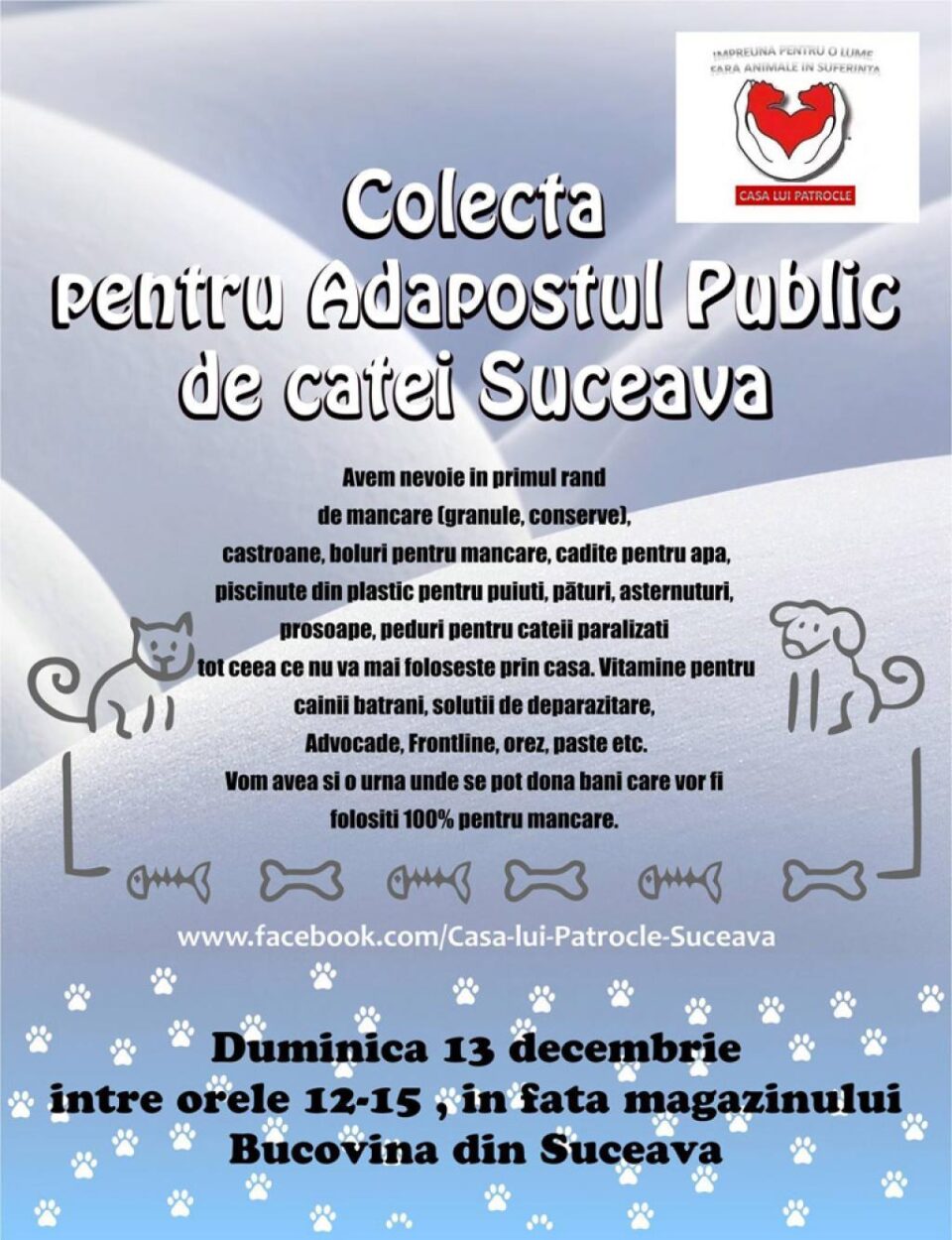 Colectă publică pentru adăpostul de câini din Lunca Sucevei