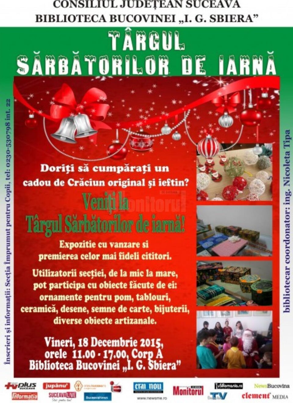 Târgul Sărbătorilor de Iarnă, vineri, la Biblioteca Bucovinei