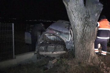 Mașina a intrat cu viteză în copac și apoi în gardul de la marginea drumului