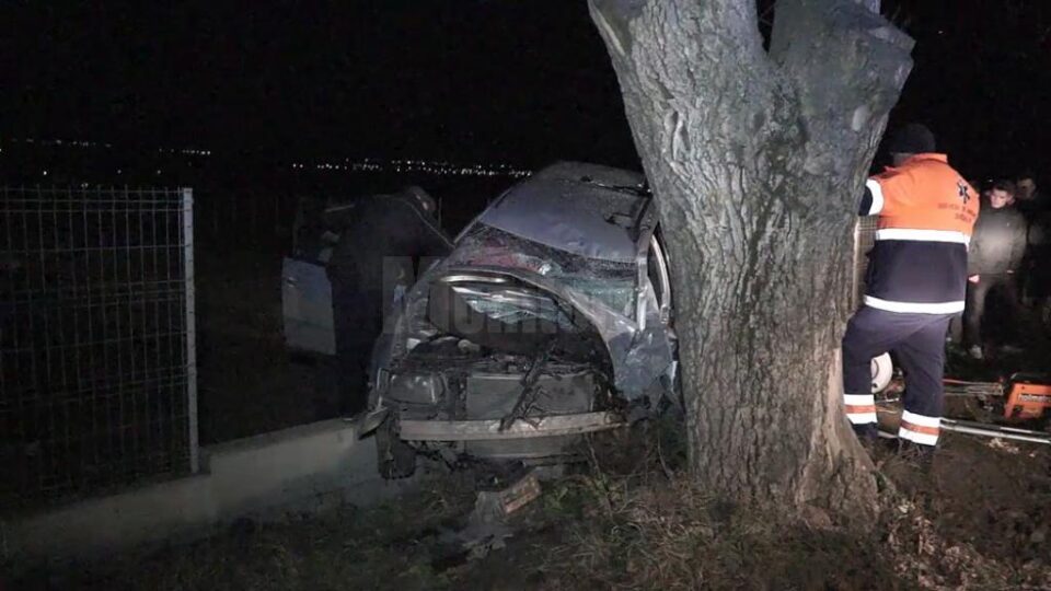 Mașina a intrat cu viteză în copac și apoi în gardul de la marginea drumului