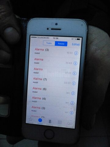 Lista alarmelor de avarie înregistrate pe telefonul mobil