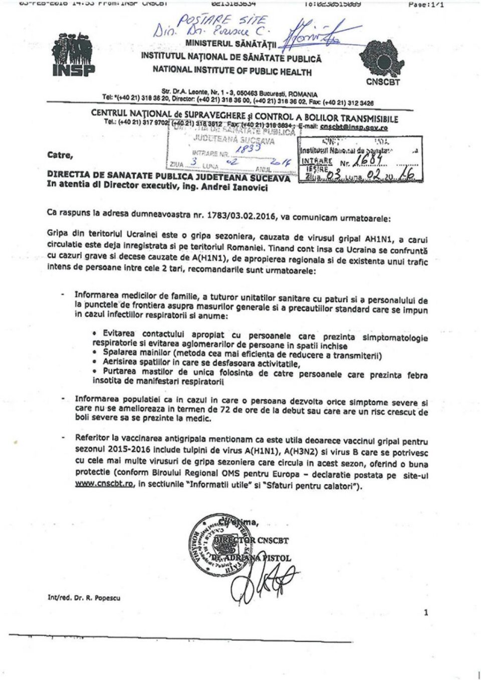 Adresa primită de la minister Adresa primită de la minister