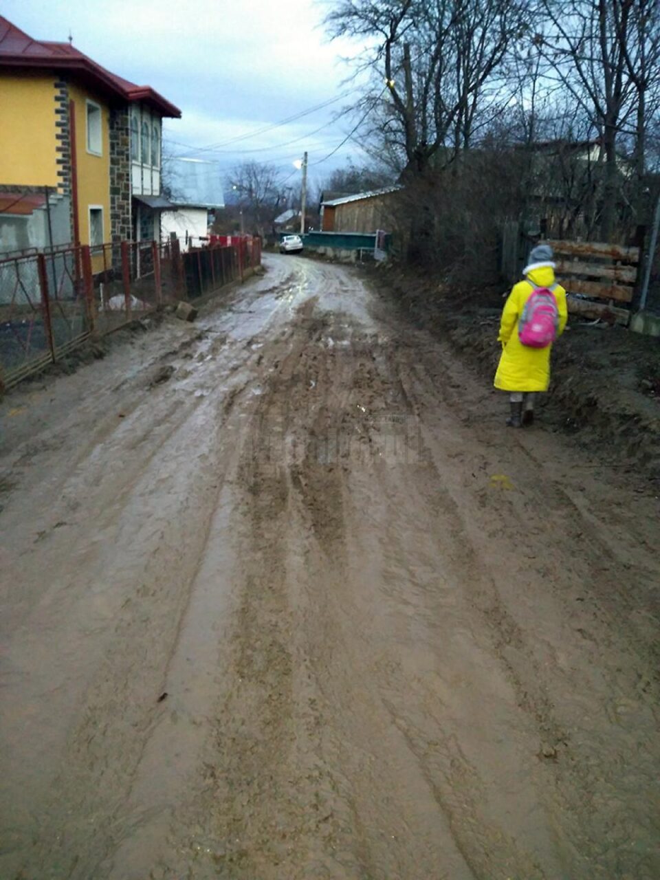 Pentru a merge la școală, copiii au de traversat prin noroiul ce le ajunge la glezne