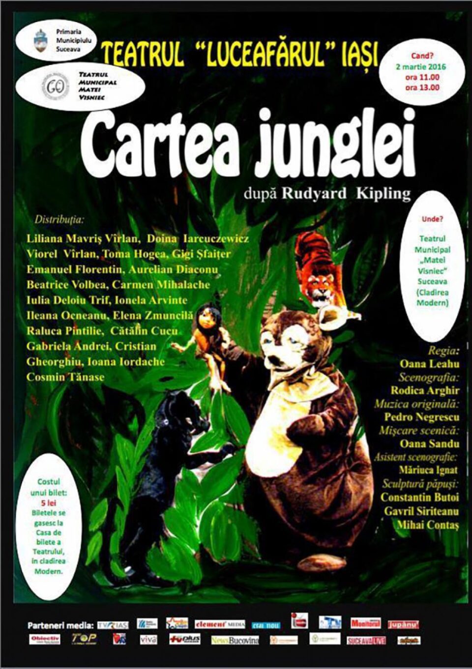 „Cartea Junglei”, pe scena Teatrului Municipal „,Matei Vișniec”