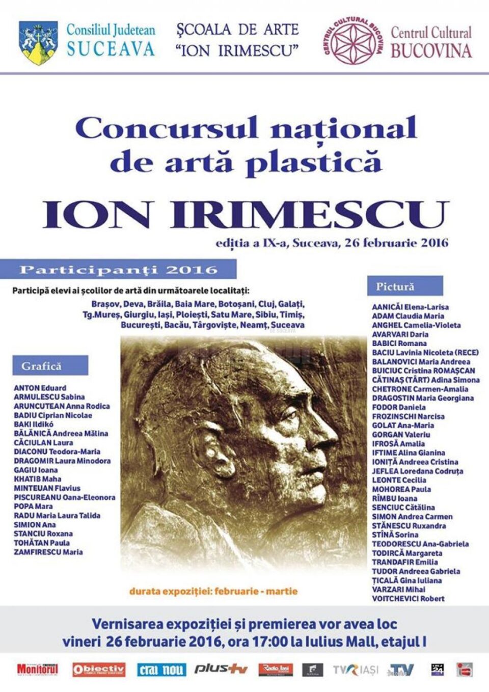 Vernisajul expoziției cu lucrările participanților la Concursul național de artă plastică „Ion Irimescu” Vernisajul expoziției cu lucrările participanților la Concursul național de artă plastică „Ion Irimescu”
