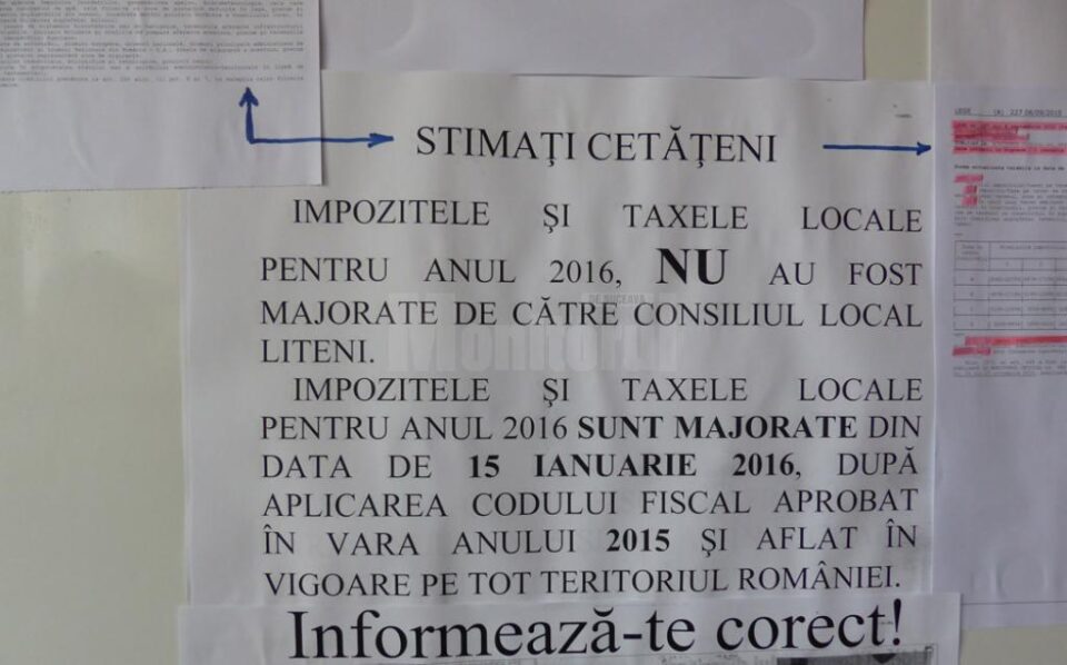 Locuitorii din Liteni sunt informați că nu Consiliul Local a majorat impozitele