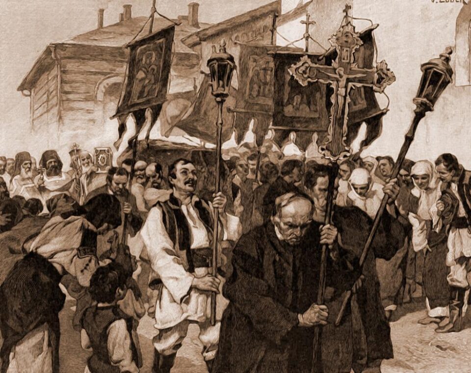 Sânziene, la Suceava – desen de Julius Zalaty Zuber (1867-1918)