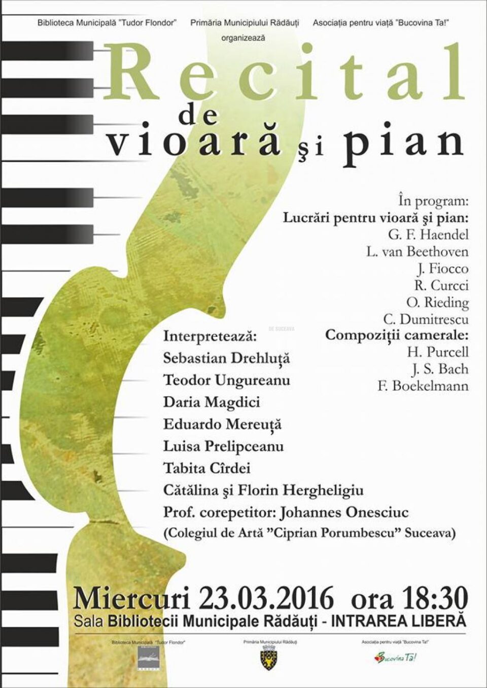 Recital de vioară și pian, la Rădăuți