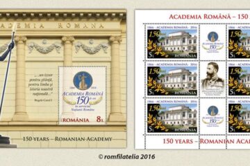 Emisiune de mărci poștale dedicată aniversării a 150 de ani de la înființarea Academiei Române