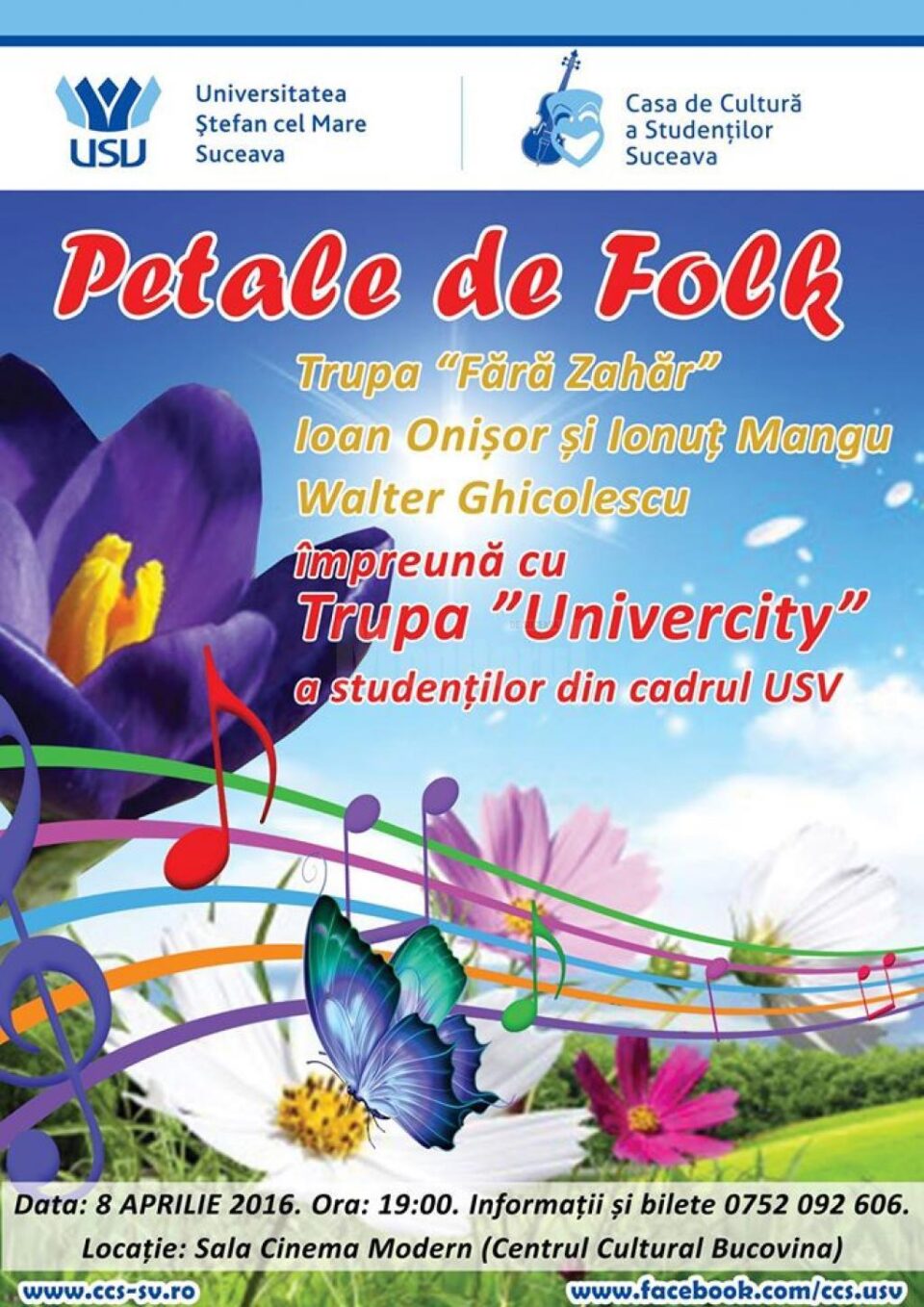 Concert cu Walter Ghicolescu, Ioan Onișor și Fără Zahăr, astăzi, la Suceava