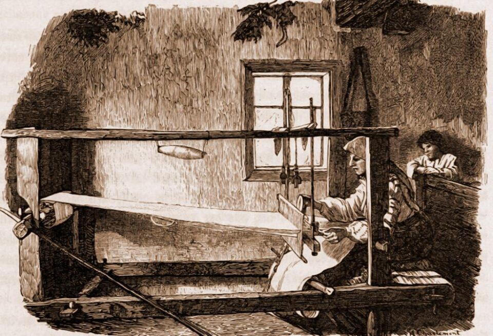 Româncă, țesând – desen de Mattias Adolf Charlemont (1820-1871)