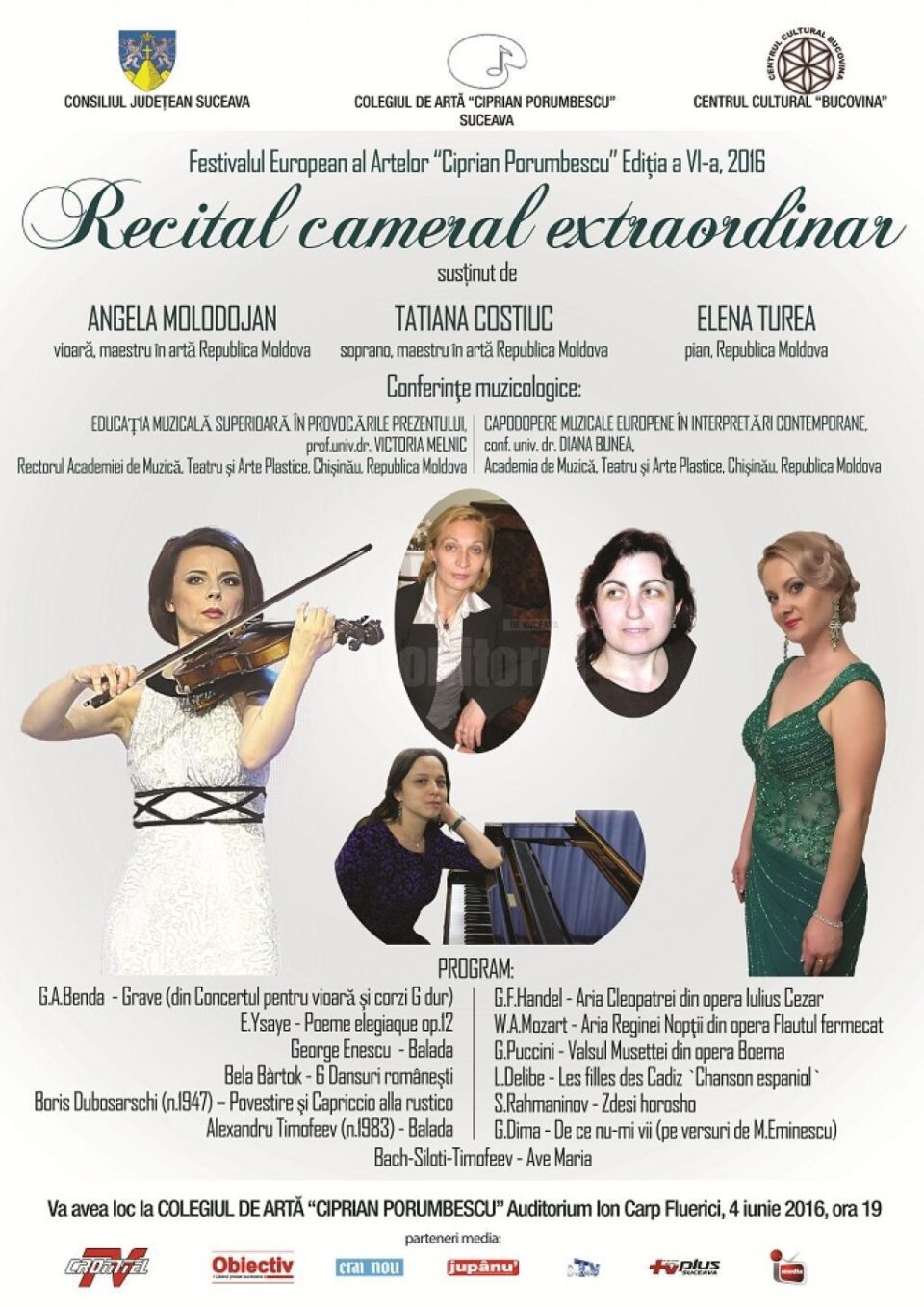 Recital cameral extraordinar, susținut de Angela Molodojan, Tatiana Costiuc și Elena Turea