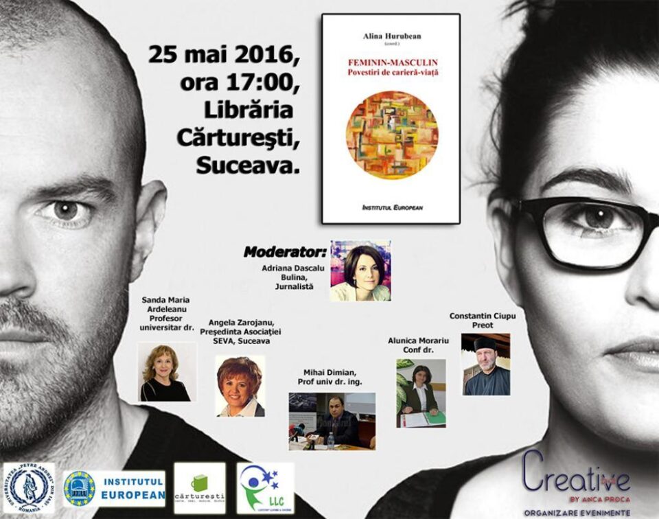 Cartea „Feminin – Masculin. Povestiri de carieră-viață” va fi lansată miercuri, la Librăria Cărturești Cartea „Feminin – Masculin. Povestiri de carieră-viață” va fi lansată miercuri, la Librăria Cărturești