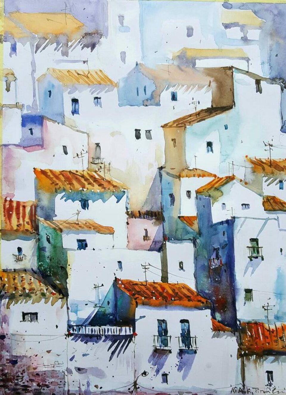 "Case grecești", lucrarea ce va fi prezentată la Bienala Internațională de Acuarelă din Salonic