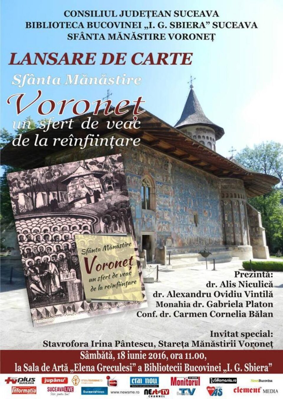 "Sfânta Mănăstire Voroneț. Un sfert de veac de la reînființare", la Biblioteca „I.G. Sbiera”