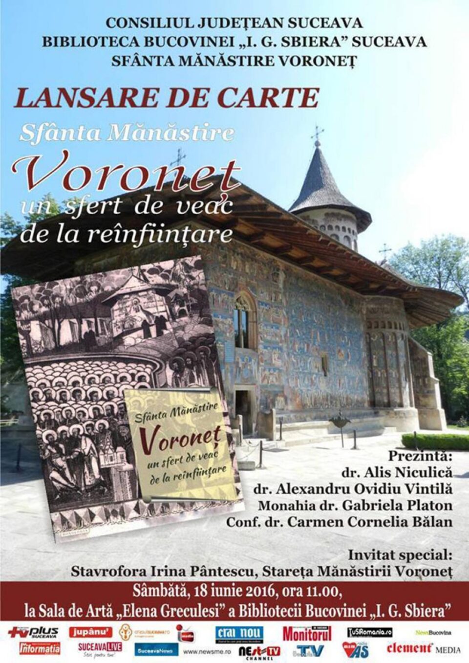 "Sfânta Mănăstire Voroneț. Un sfert de veac de la reînființare", la Biblioteca „I.G. Sbiera”